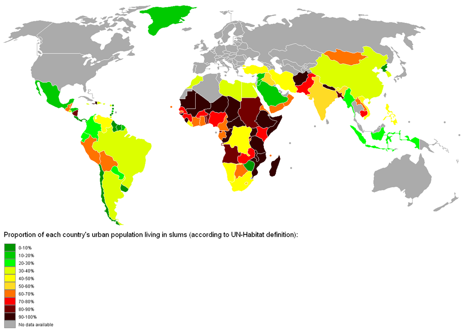 The proportion of each country’s urban population living in slums. Source: SPAGNOLI n.y.